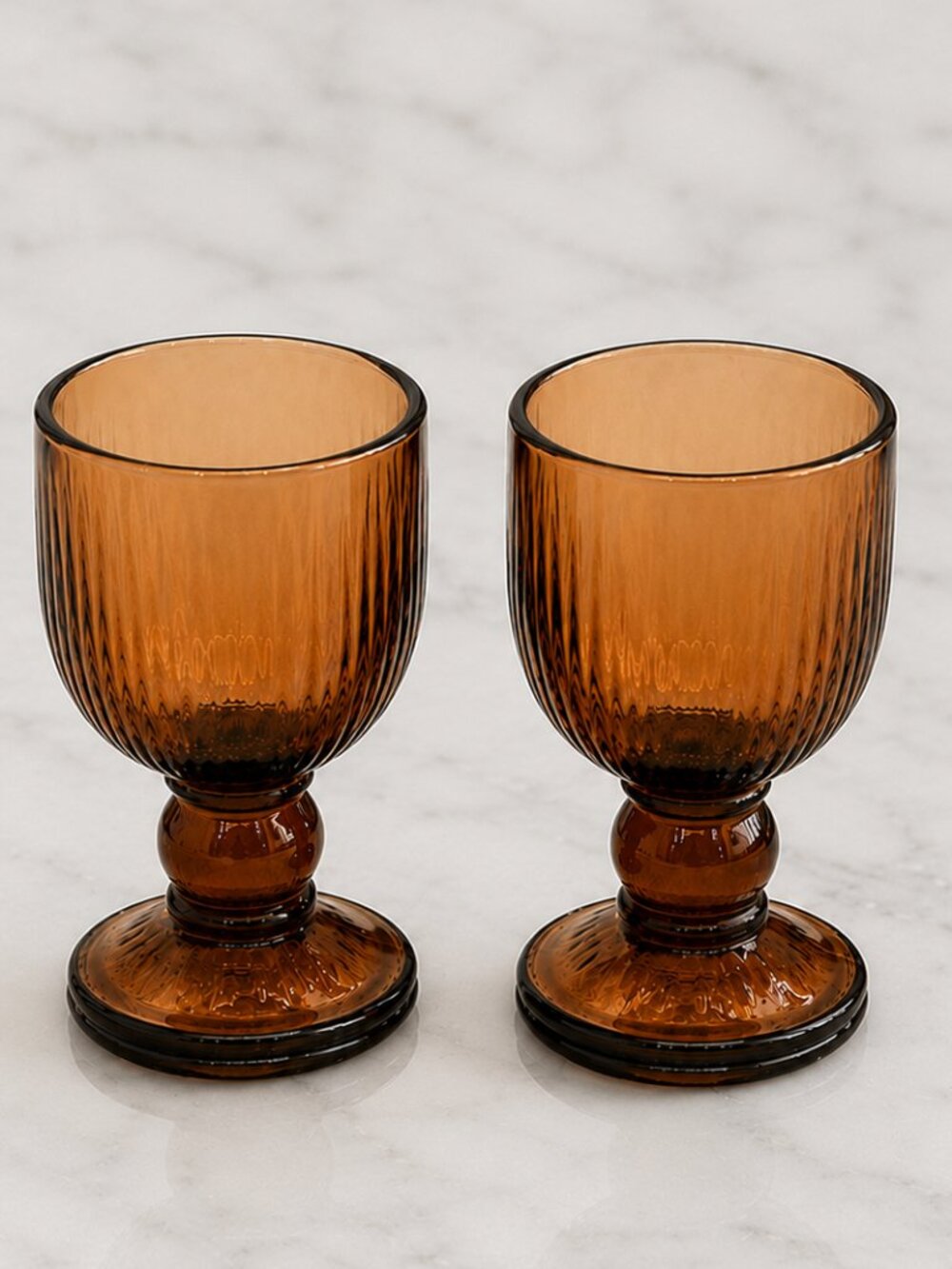 Pfaltzgraff Gourmet Heavy Brown Glass Stemmed Goblets VTG USA HTF Smoked Glass